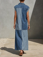 Casual Color-block Sleeveless Cotton Denim Dress