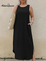 Women's Elegant Linen Dress With A Curved Hem