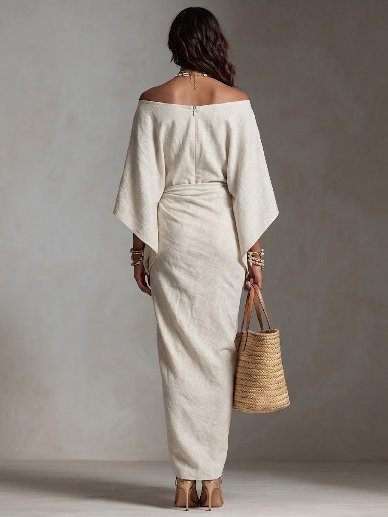 Women's off-shoulder cotton and linen dress