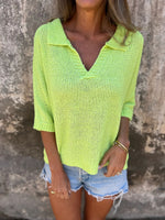 Women's Casual Hollow-out Knitted Polo Shirt