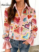 Women's Colorful Heart-print Casual Velvet Valentine's Day Shirt