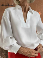 Classic Stand-up Collar Lantern Sleeve Linen Shirt Top