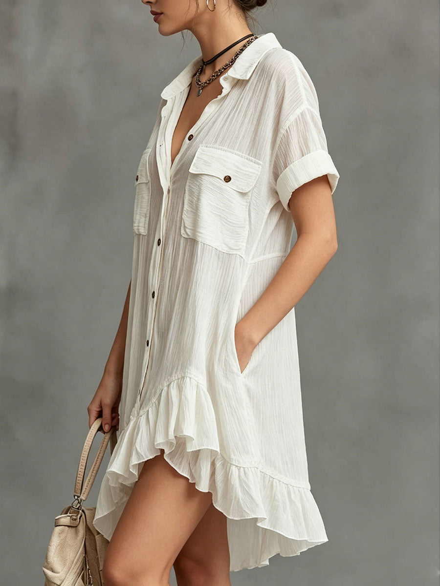 Women's Retro Ruffled-hem Short-sleeved Dress