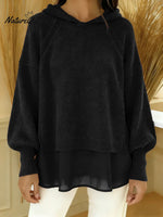 Women's Solid Color Patchwork Long Sleeve Casual Loose Hooded Sweatshirt