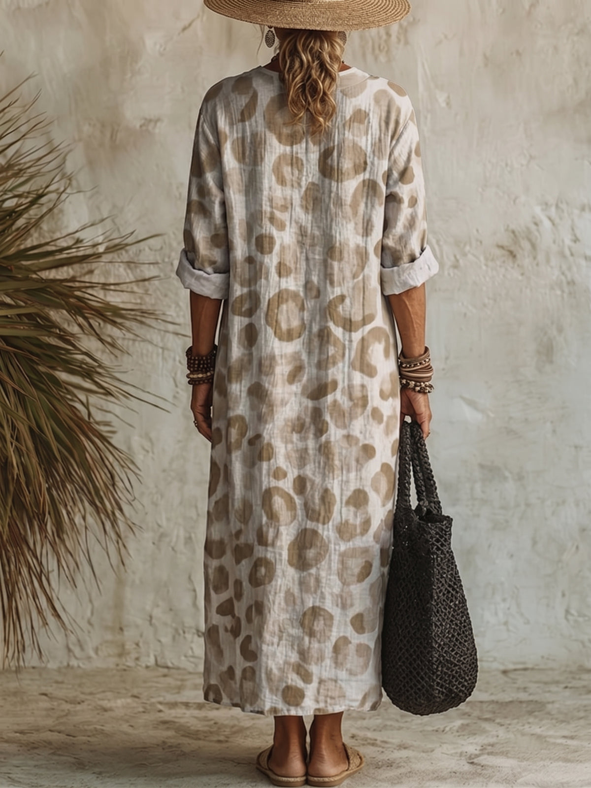 Women's Leopard Print Casual Cotton-linen Maxi Dress