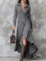 Women's Fashion Art Lapel Denim Midi Dress
