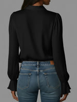 Women's Solid Color V-neck Long-sleeved Casual Loose Cotton Top