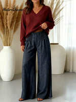 Women's Solid Color High-waisted Pleated Casual Loose Linen Wide-leg Pants