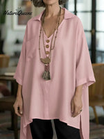 Women's Loose-fitting, Short-front, Long-back Linen And Cotton Top