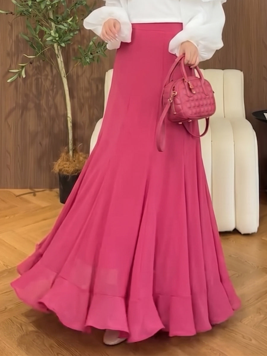 Elegant Petal Hem Stretchy Maxi Skirt