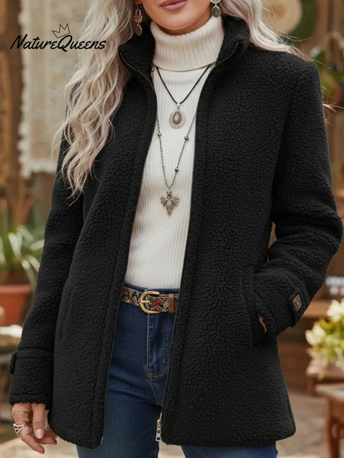 Women's Casual Lambswool Zip-up Jacket