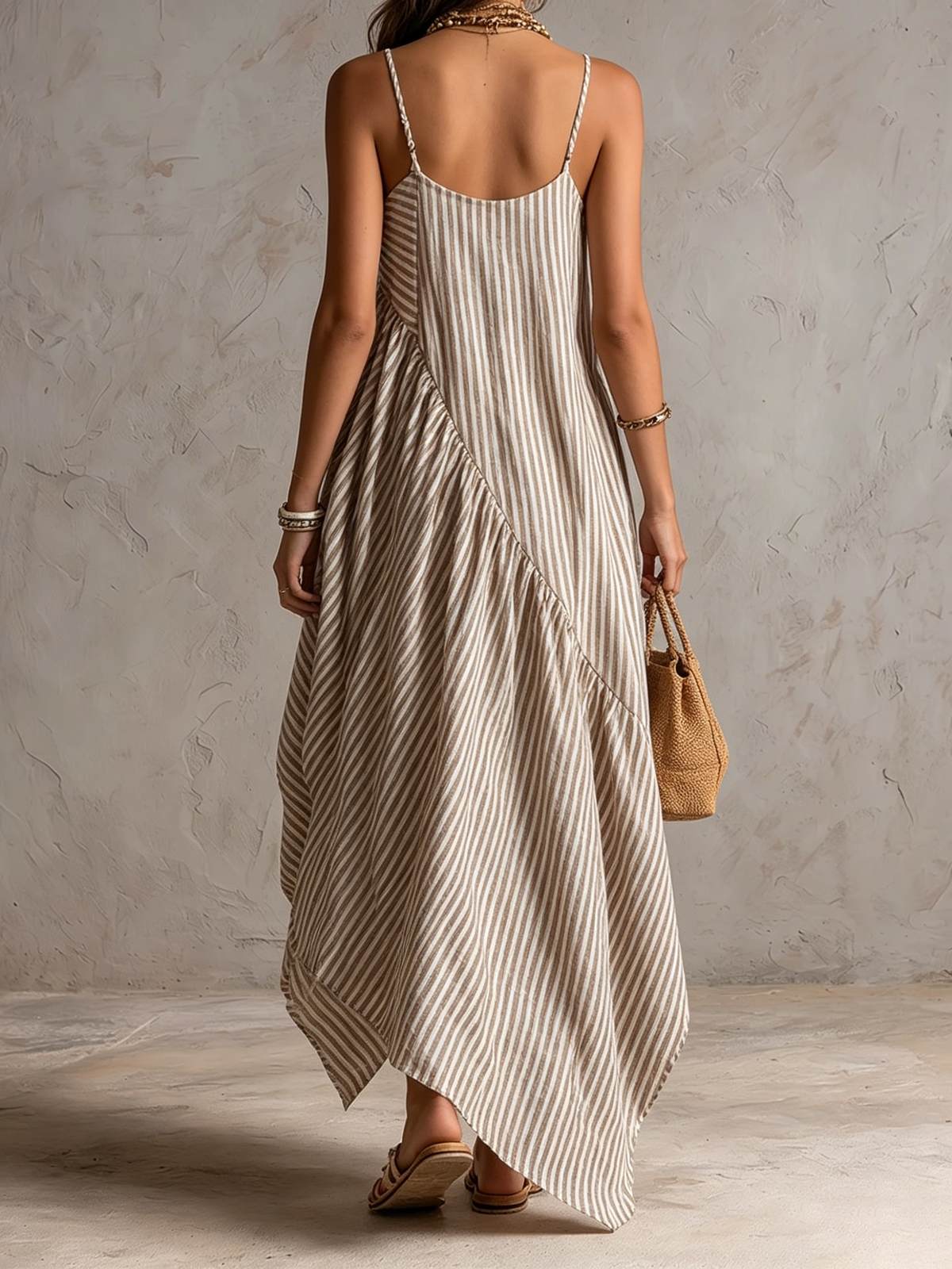 Striped Asymmetrical Bohemian Maxi Dress