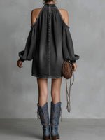 Women's Stand-collar Long-sleeved Casual Loose Denim Dress