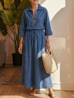 Women's Lapel Denim Cotton Shirt And Skirt Two-piece Set