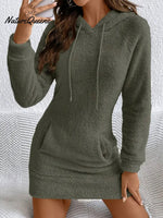 Women's Solid Color Casual Drawstring Pocket Dress