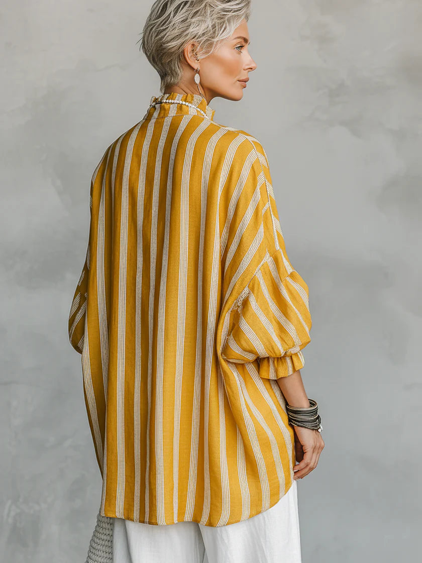 Loose-fit Casual Striped Linen And Cotton Shirt