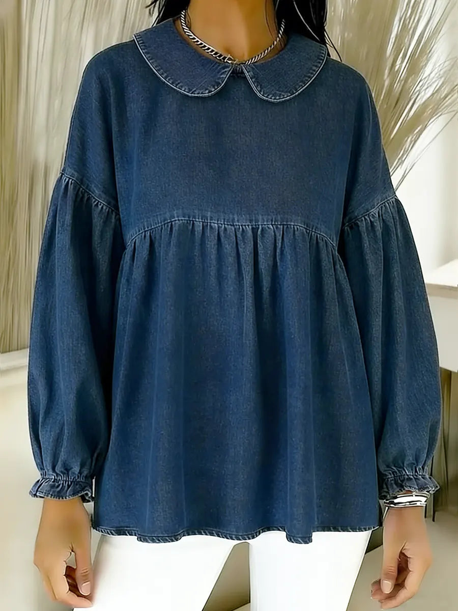 Women's casual Peter Pan collar denim cotton top