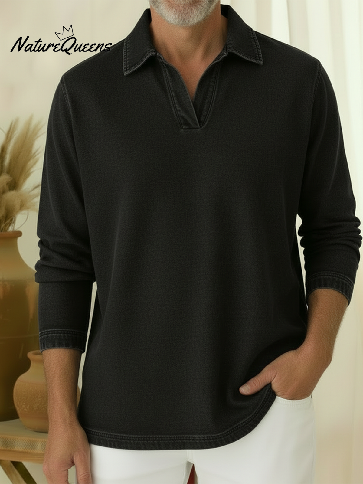 Unisex Casual Polo-neck Denim Sweatshirt