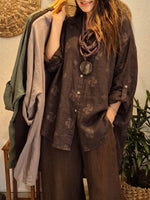 Women's Casual Loose Cotton-linen Cardigan With Shirt Collar And Long Sleeves