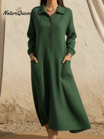 Women's Casual A-line Button Linen Shirt Dress