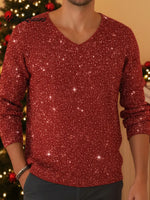 Men's Retro Christmas V-neck Sparkling Knit Sweater Top