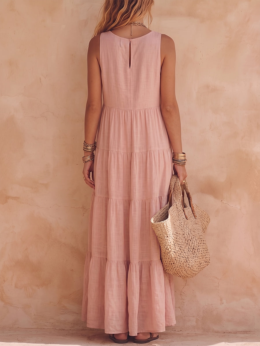 Women's Solid-color Sleeveless Cotton Dress