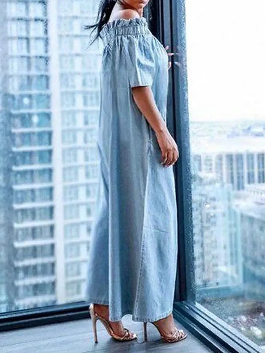 Women's Pleated Solid Color Split-joint Stretch Elastic Off-the-shoulder Jumpsuits