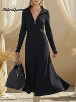 Cozy Stand Collar Zipper Knit A-line Dress