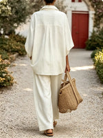 Elegant Classic Striped Shirt And Wide-leg Pants Two-piece Set