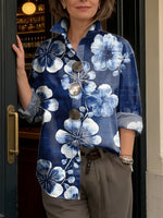Artistic Watercolor Floral Print Metal-button Shirt