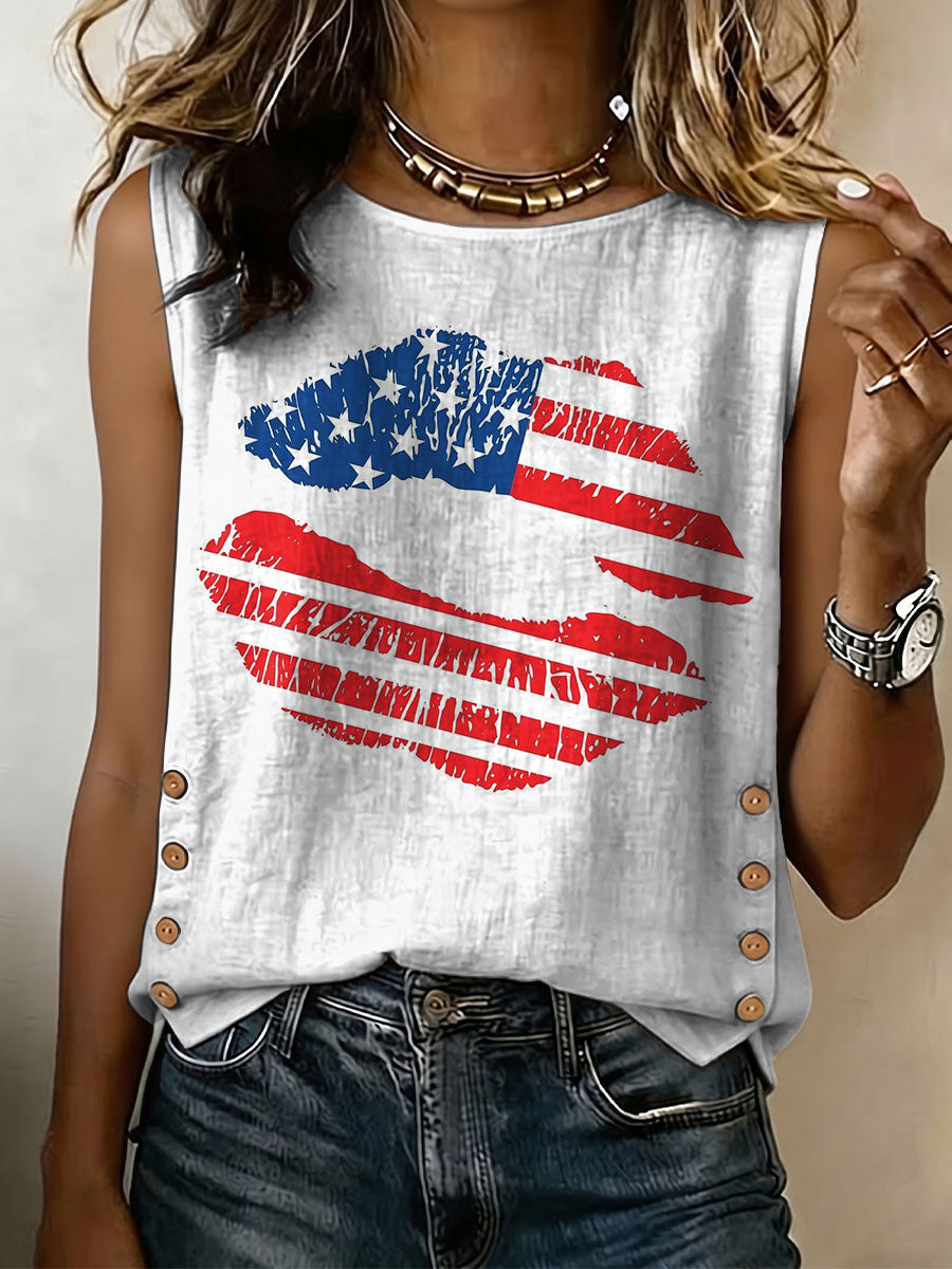 American Independence Day Decorative Patterns Women's No Sleeve Cotton Shirt