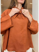 Loose And Cozy Linen-cotton Shirt With Neck Ties
