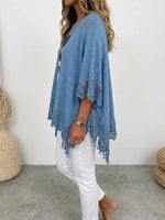 Women's Casual Hollow Lace Decorative Knit Pullover