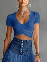 Casual & Comfortable Stretchy Knit Cropped T-shirt