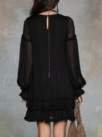 Bohemian-style V-neck Ruffled Lantern-sleeve Dress