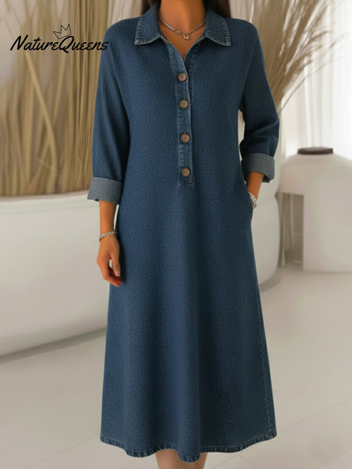 Classic Polo Collar Button-up Denim Dress