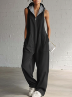 Casual And Cozy Hooded Zip-up Jumpsuit