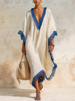 Women's Breathable Fringed Trim Art Casual Stylish Comfortable Cotton Linen Dress