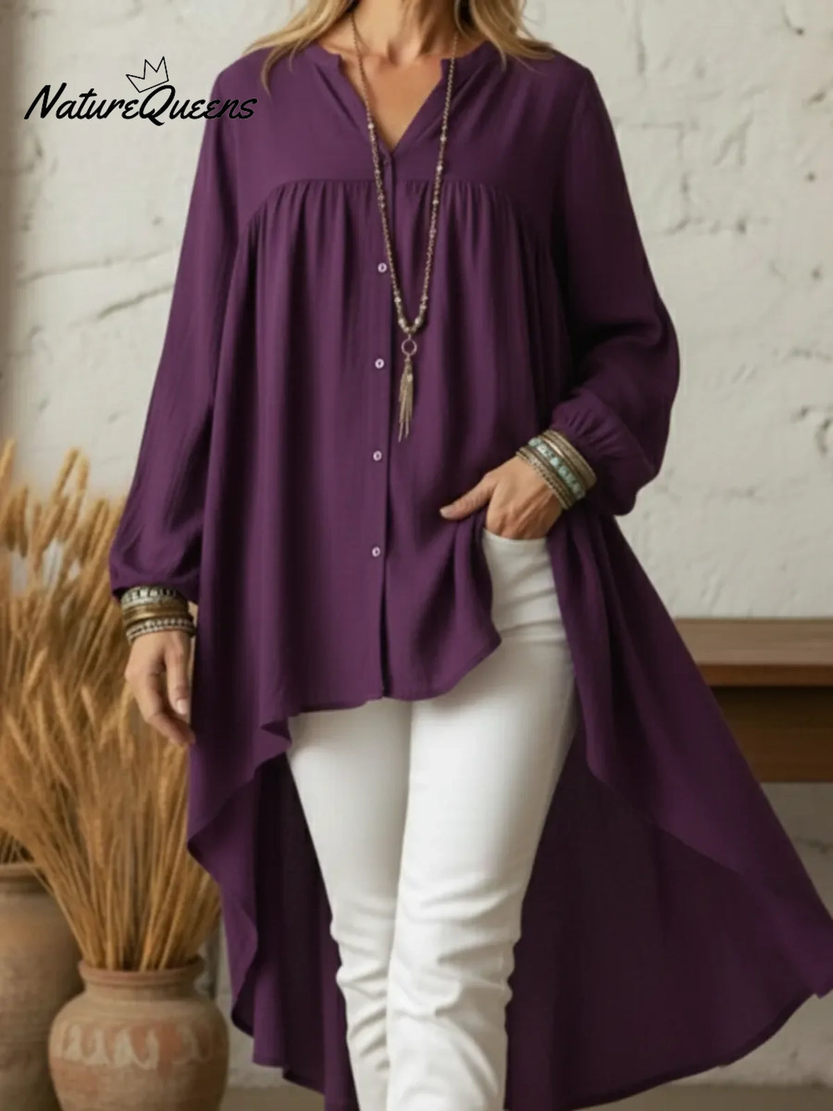 Boho Comfortable Solid Color Flowy Shirt