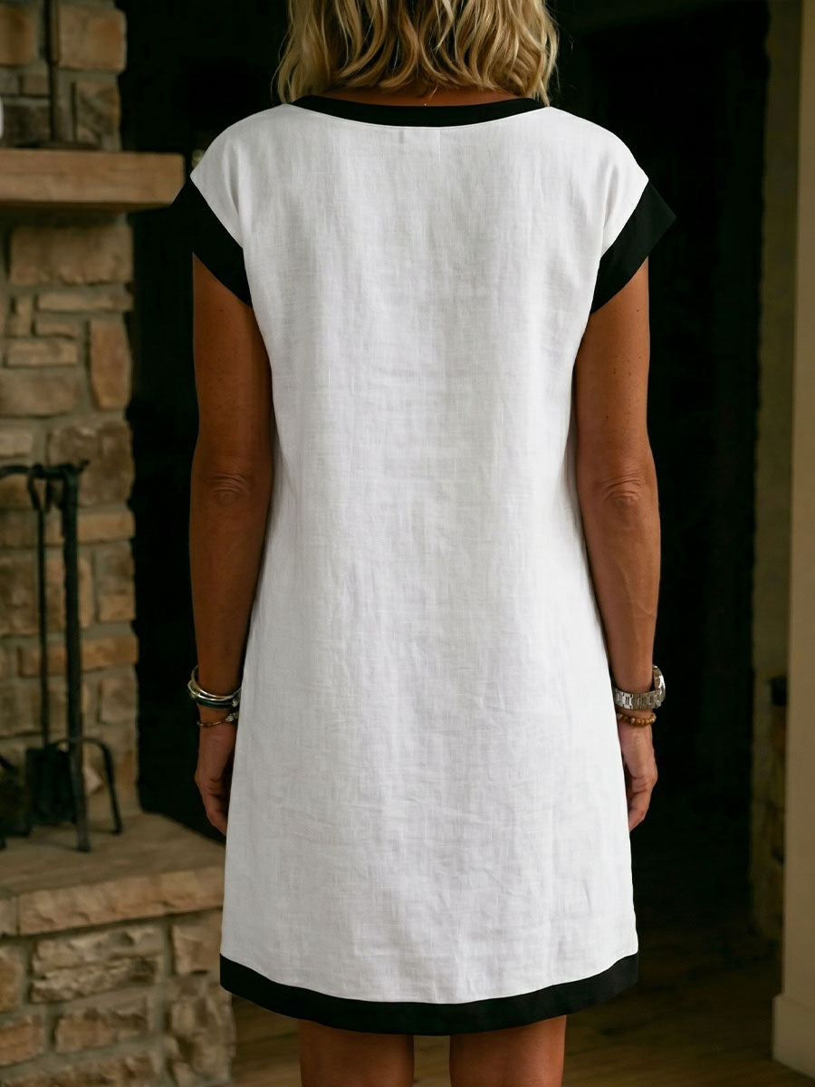 Women's Round-neck Short-sleeve Color-block Dress