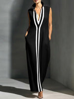 Women's Stand-collar Sleeveless Casual Loose Cotton And Linen Dress