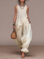 Women's Irregular Cut Sleeveless Top With Leopard Lantern Pants Set