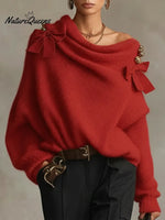 Women's Solid Color Off-the-shoulder Long-sleeved Casual Loose-fitting Knitted Sweater