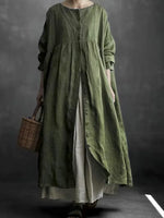 Women's Solid Color Art Casual Long Sleeve Cotton Linen Dress