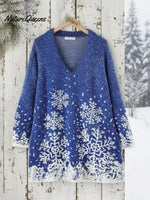 Blue Snowy Night V-neck Loose-fitting Sweater