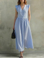 Women's Solid Color Ruffled Art Casual Fashion Cozy Cotton Linen Dress