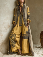 Bohemian Print Jumpsuit And Cardigan Two-piece Set