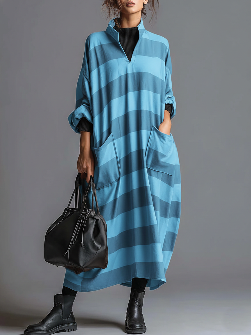 Cozy Plaid Print Loose-fitting Stand-collar Dress