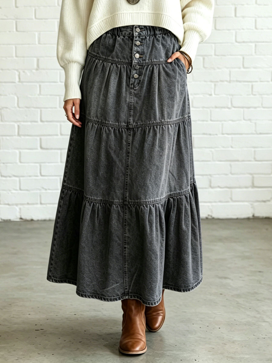 Women's Casual Maxi Denim Skirt