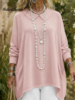 Retro Peter Pan Collar Irregular Hem Sweater Pullover